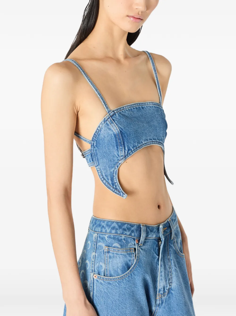 Marine Serre Moon denim top met uitgesneden details Blauw