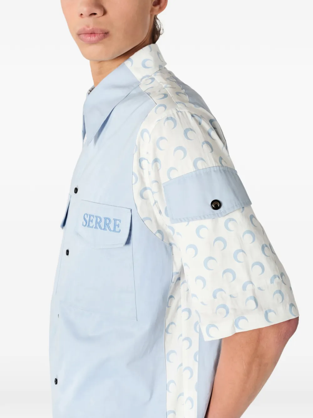 Marine Serre Overhemd met korte mouwen en contrasterende maanprint Blauw