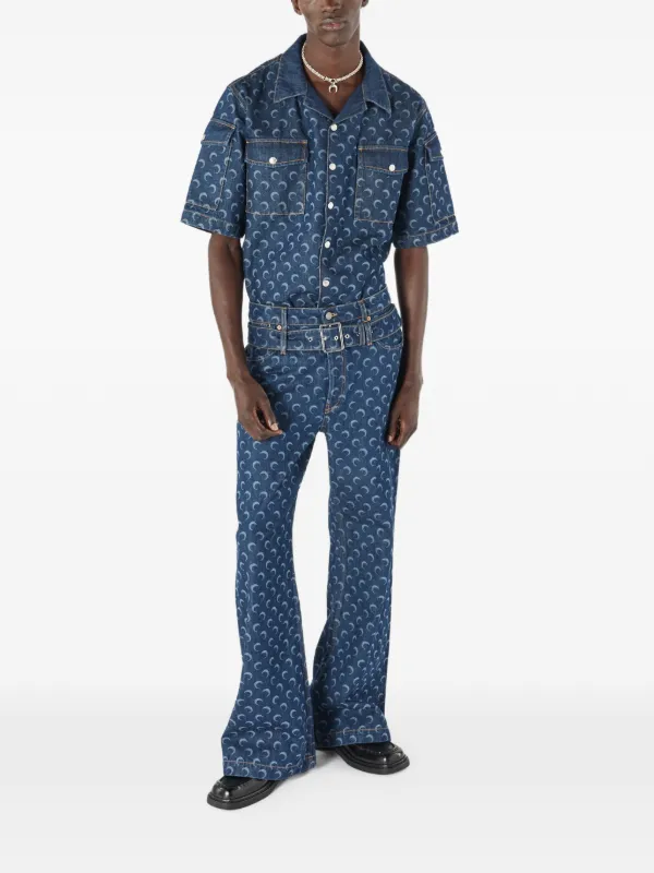 MARINE SERRE ムーン柄 デニムシャツ 48 Marine Serre ムーンパターン デニムシャツ | ブルー | FARFETCH JP