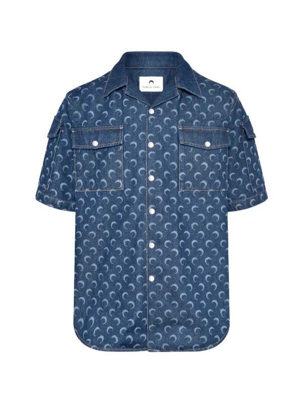 MARINE SERRE 青い月模様 長袖Tシャツ MシアーMブルー Marine Serre ムーンパターン デニムシャツ | ブルー | FARFETCH JP