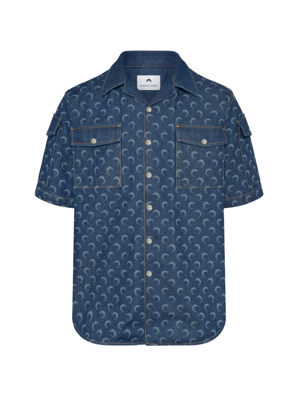 Marine Serre moon-pattern denim shirt - Blue