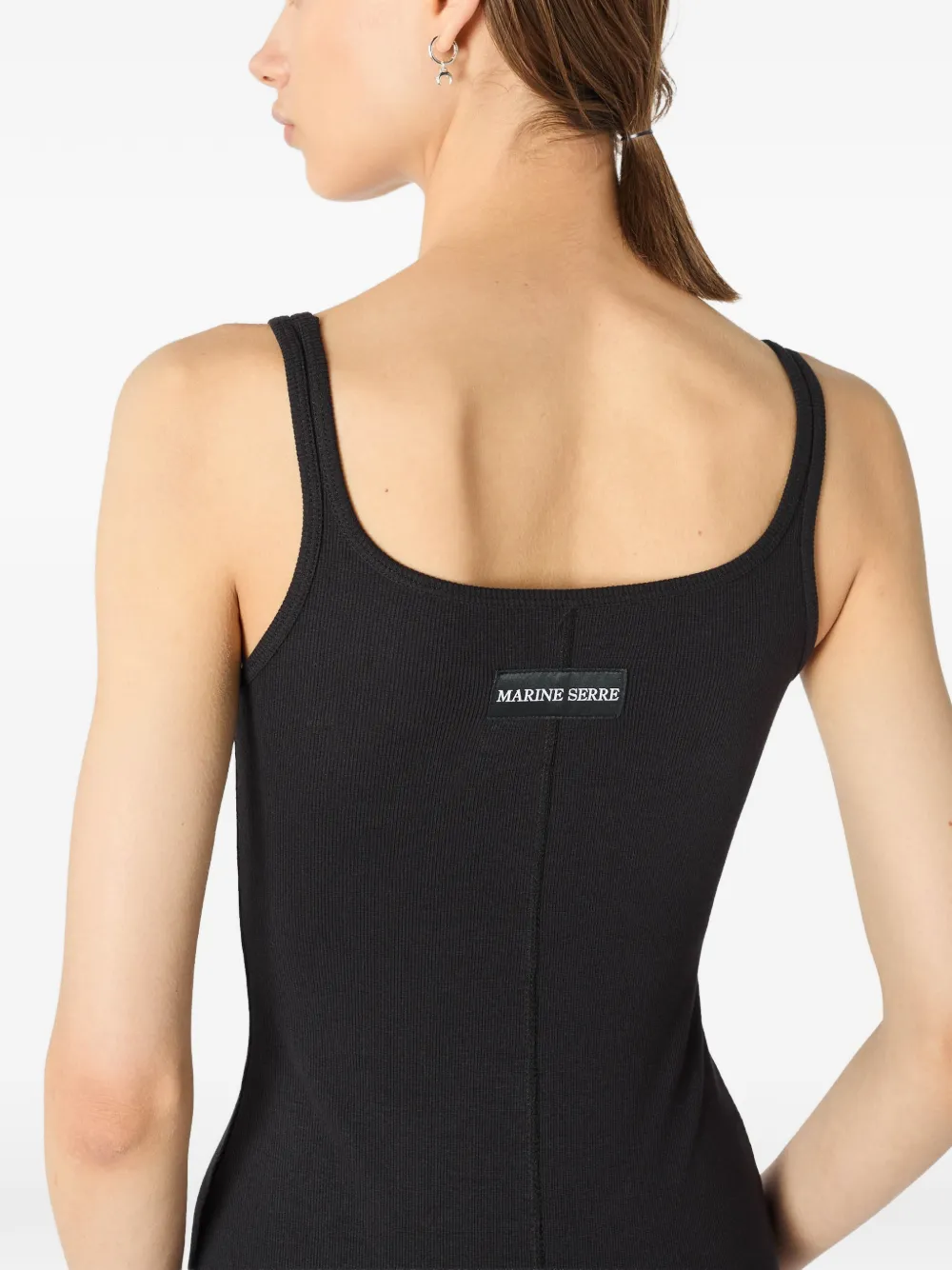 Marine Serre Geribbelde korte catsuit met logo Zwart