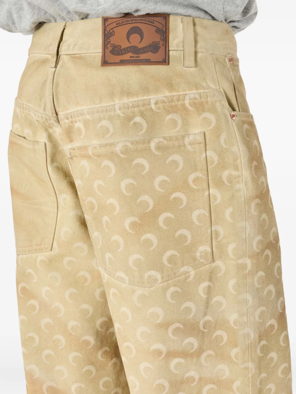 Marine Serre Jeans met maanprint en vervaagd effect Beige