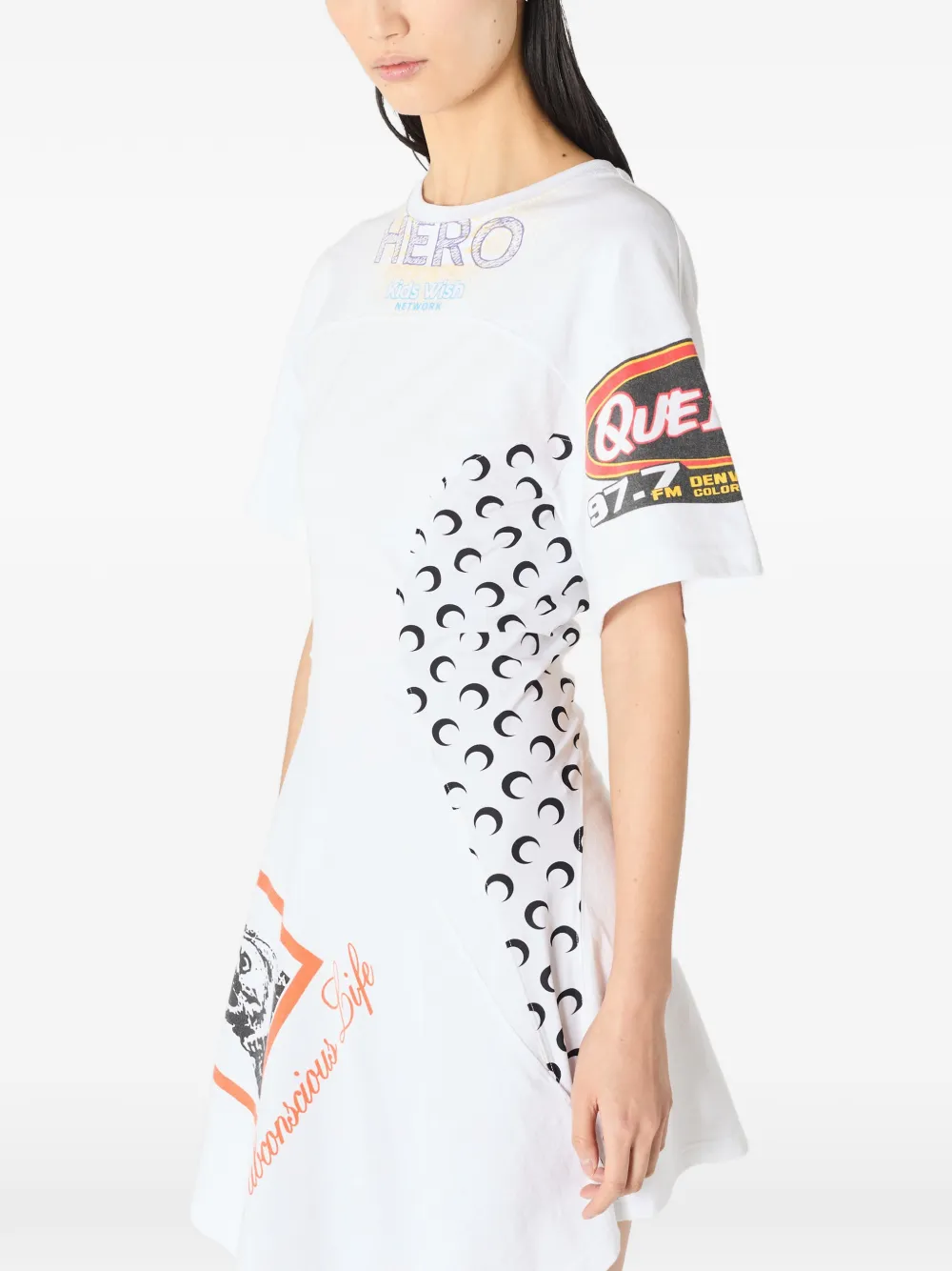Marine Serre Regenerated asymmetrische jersey jurk Wit