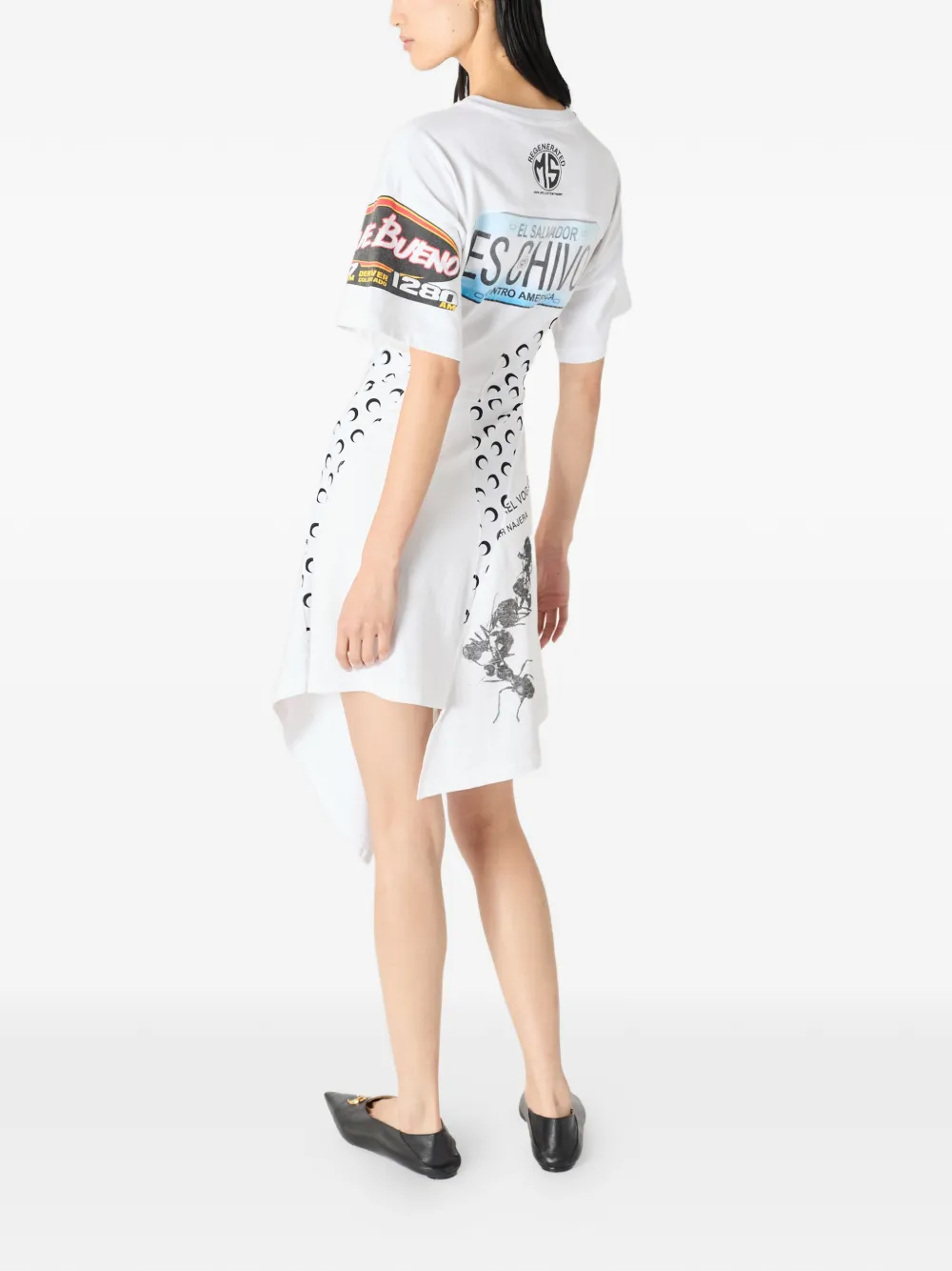 Marine Serre Regenerated asymmetrische jersey jurk Wit