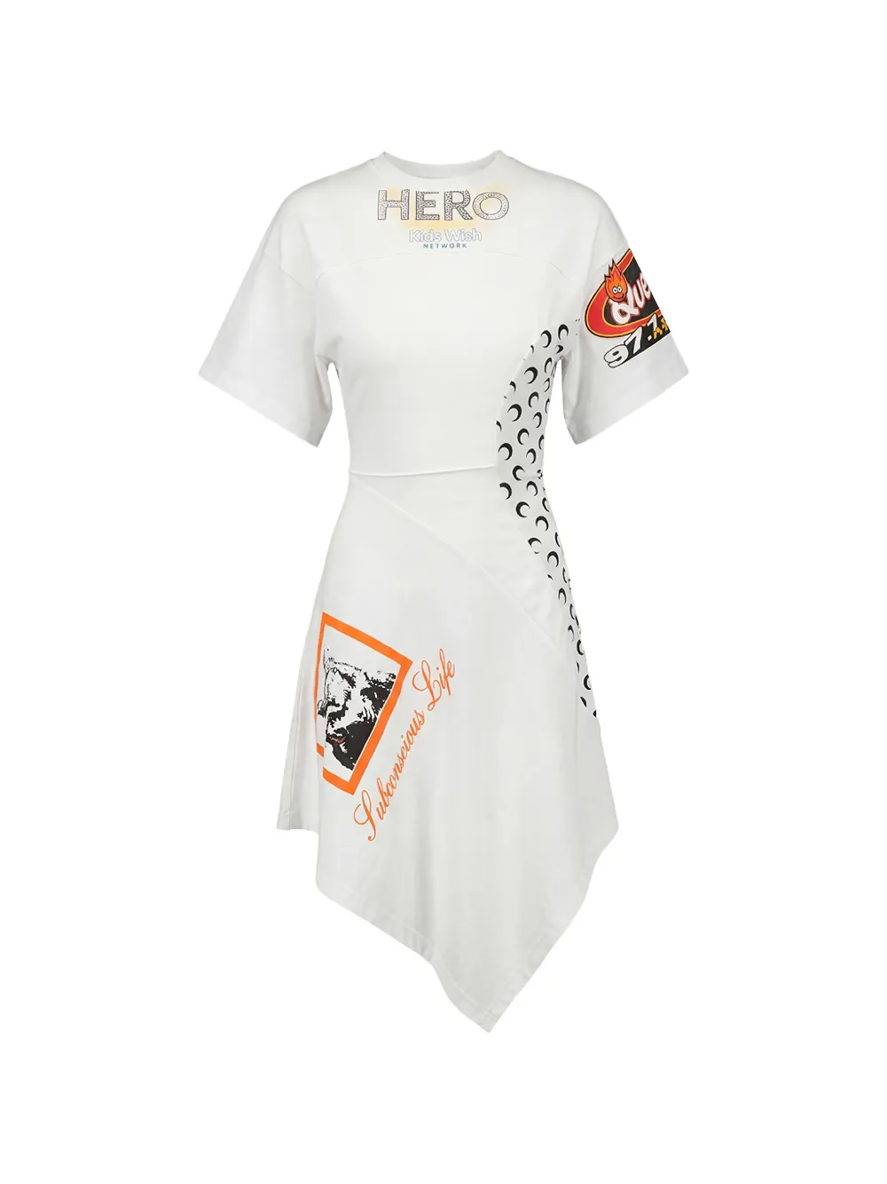Marine Serre Regenerated asymmetrische jersey jurk Wit