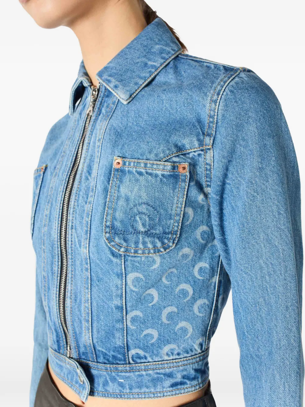 Marine Serre Denim jack met maanprint Blauw