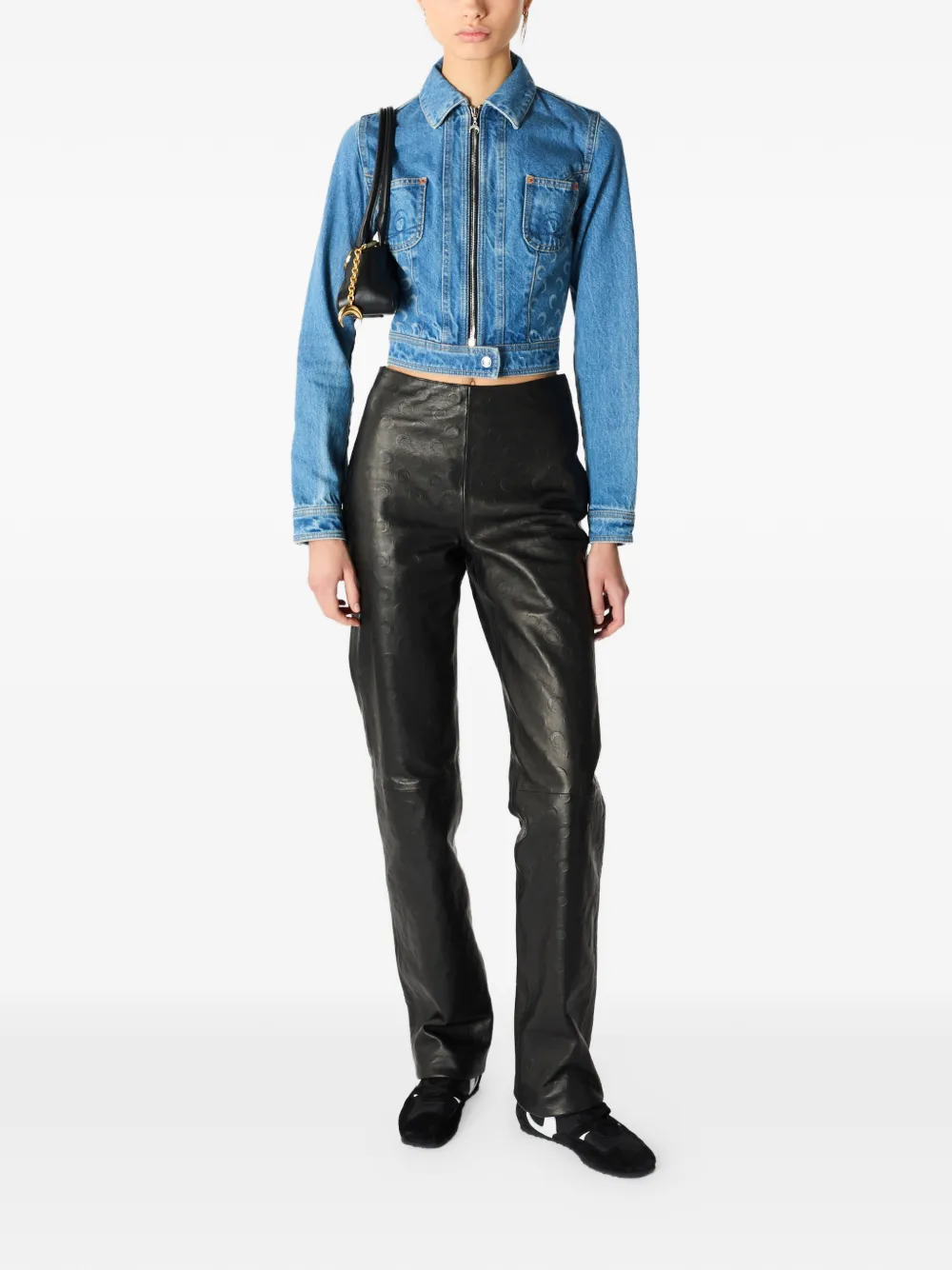 Marine Serre Denim jack met maanprint Blauw