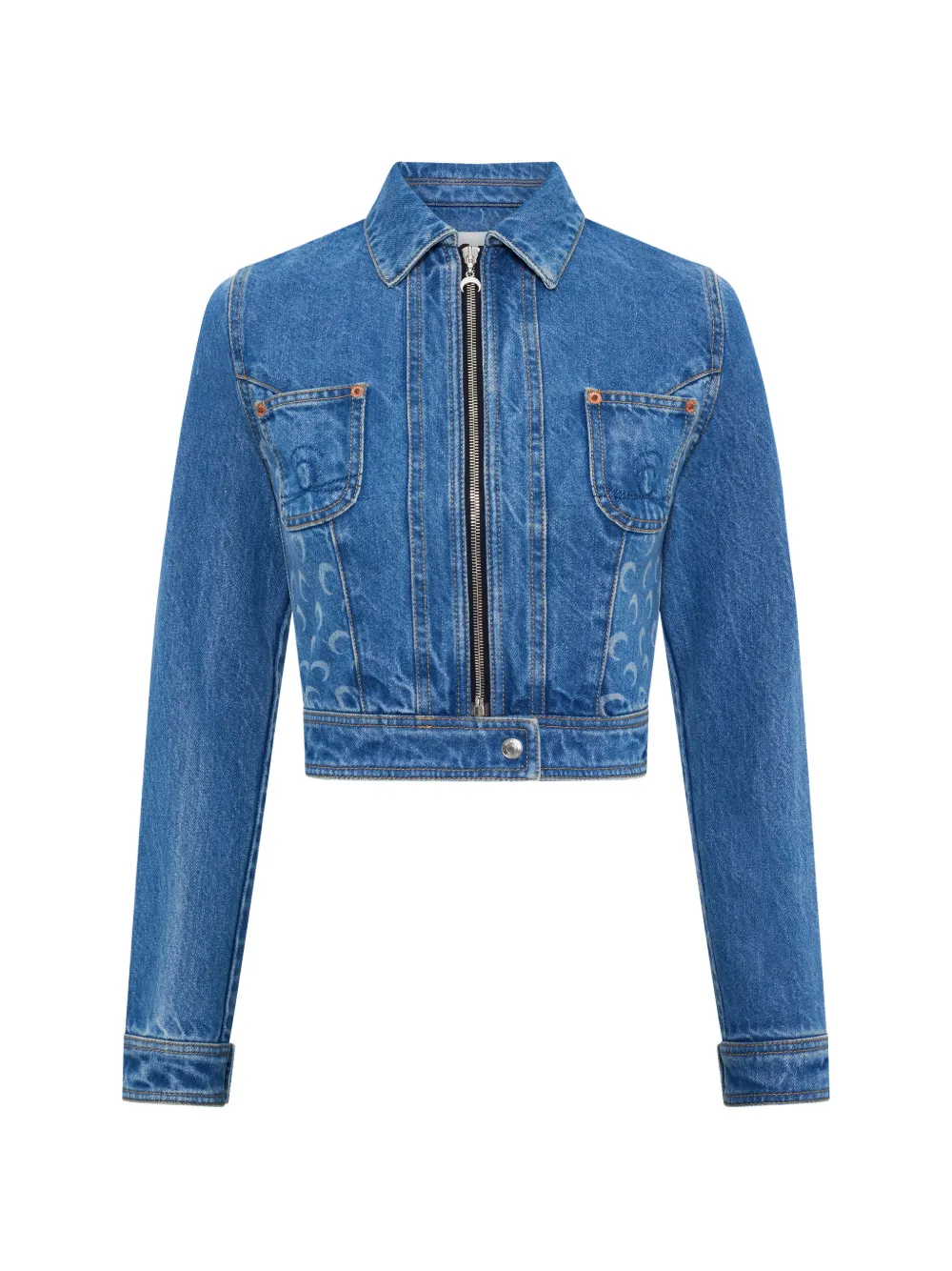 Marine Serre Moon-print cropped denim jacket - Blu