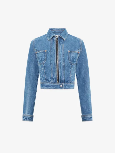 Marine Serre veste en jean crop à imprimé lune