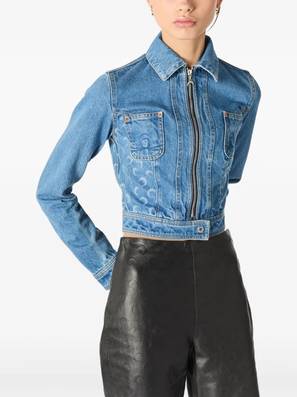Marine Serre Denim jack met maanprint Blauw