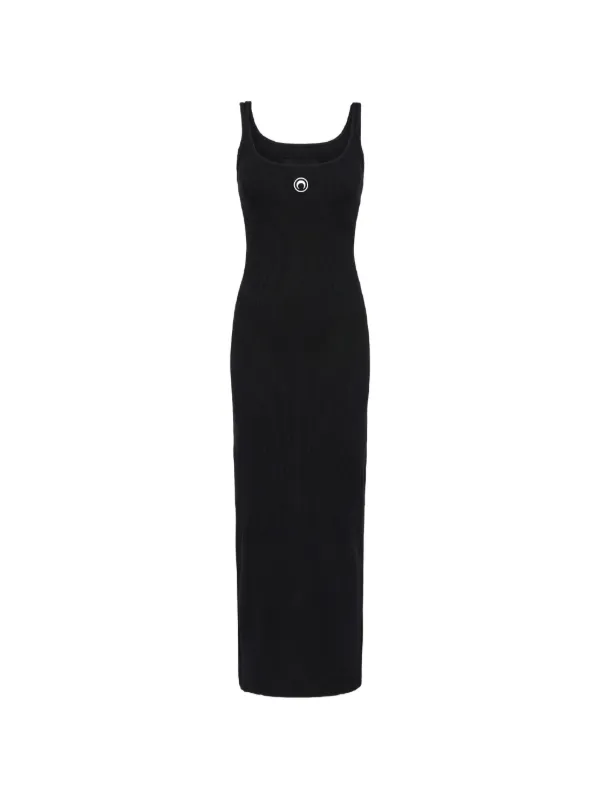 marine serre jersey dress Women's MOON LOGO RIBBED LONG – Black – S green olive dress