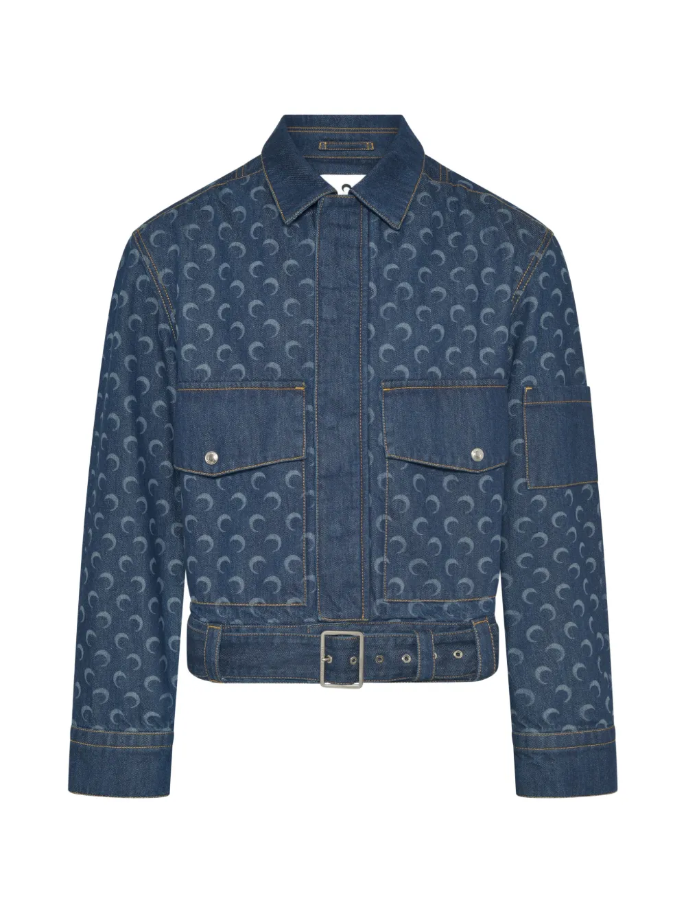 Marine Serre belted moon-print denim jacket - Blau