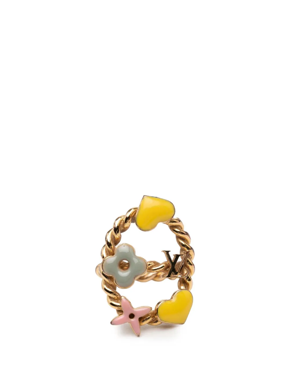 20th Century Gold Plated And Enamel Sweet Monogram Ring Costume Ring