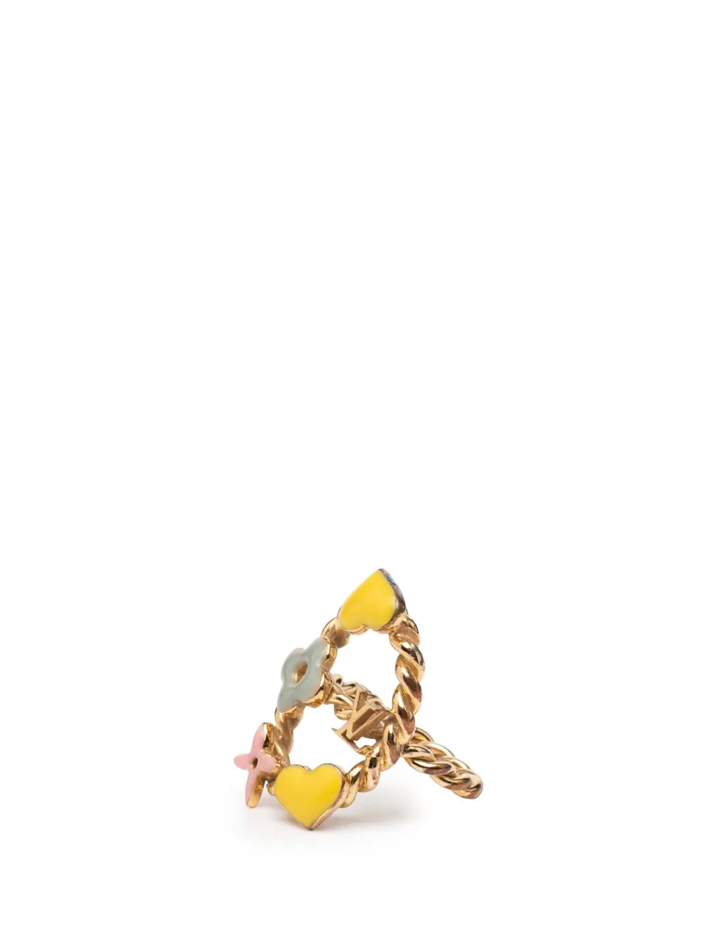 20th Century Gold Plated And Enamel Sweet Monogram Ring Costume Ring