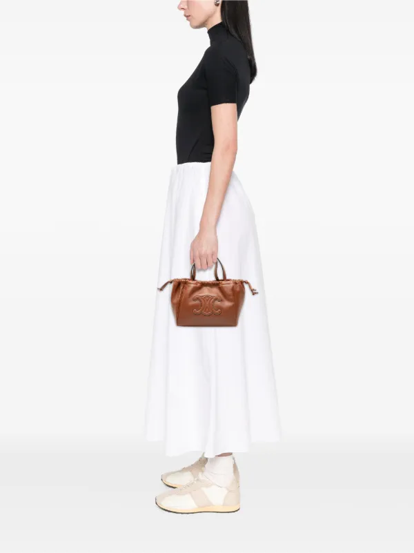 CELINE ブラウンレザードラムバッグ Celine Pre-Owned 2023 Small Calfskin Cuir Triomphe Cabas