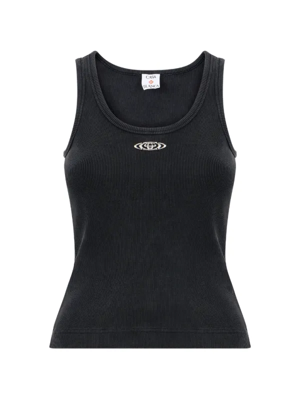 Casablanca Ribbed Tank Top in Black