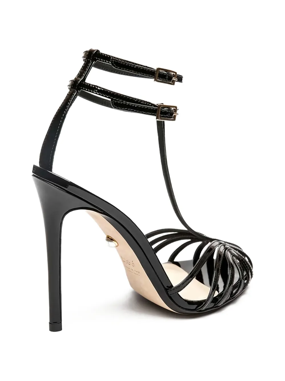 Alevì t-strap patent leather sandals Zwart