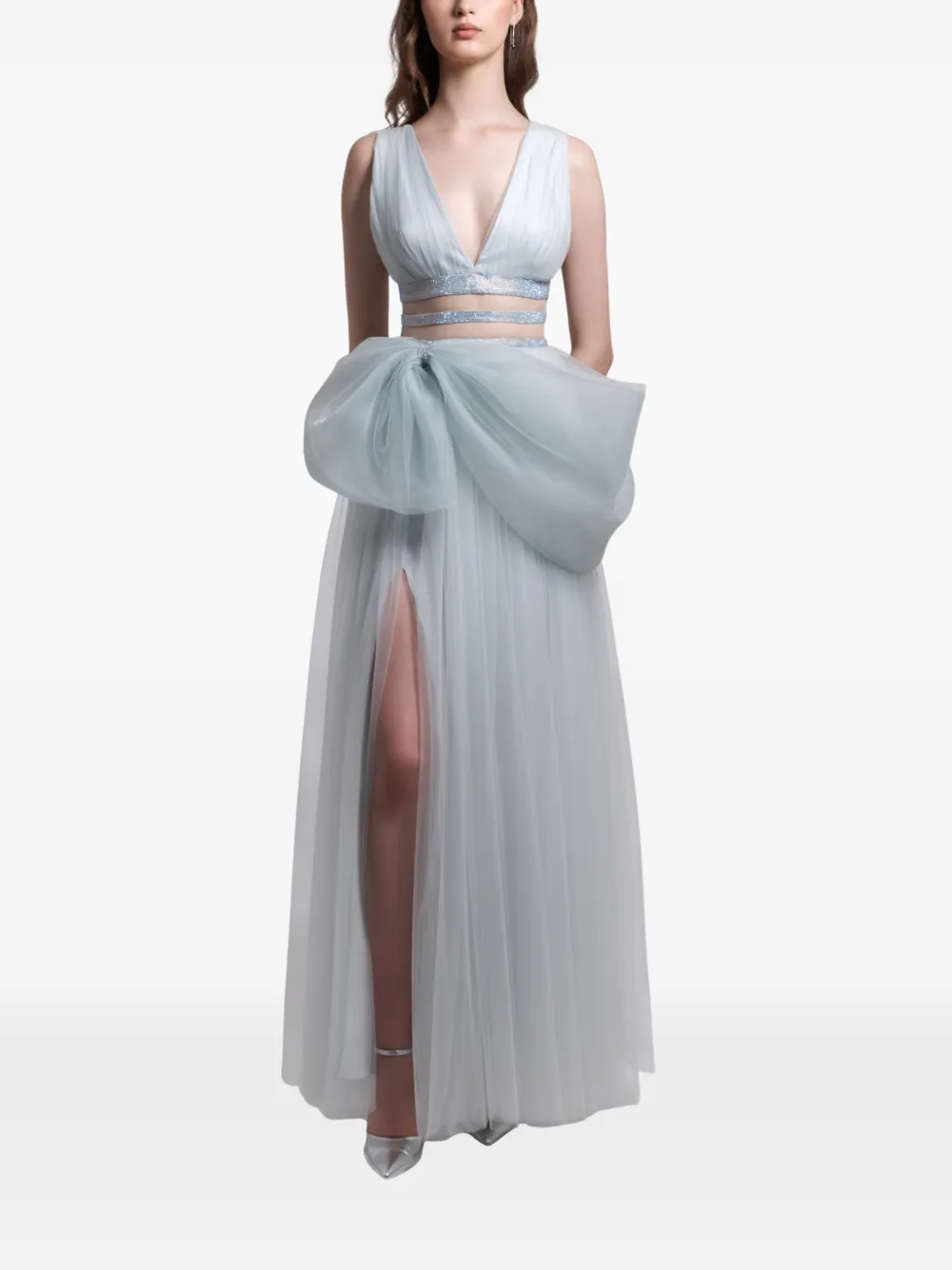 Gemy Maalouf Abito lungo con scollo profondo a V - Blu