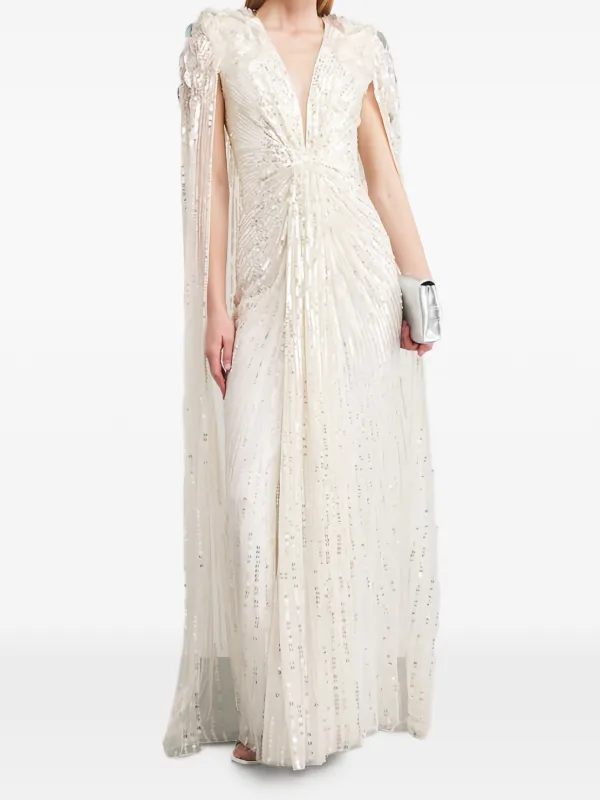 jenny packham casual dresses Goldfinger V-neck Dress | Neutrals Early Winter Size:L P kate middleton jenny packham dress Navy Blue Long Mermaid