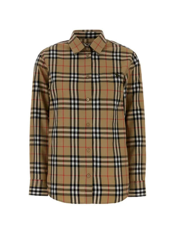 Burberry Embroidered Check-pattern Shirt in Neutrals