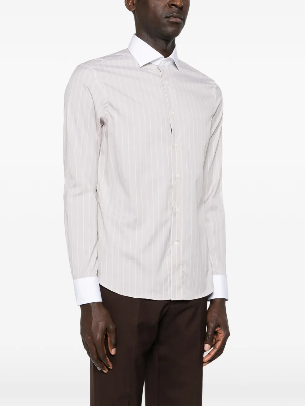 Canali Gestreept overhemd Beige