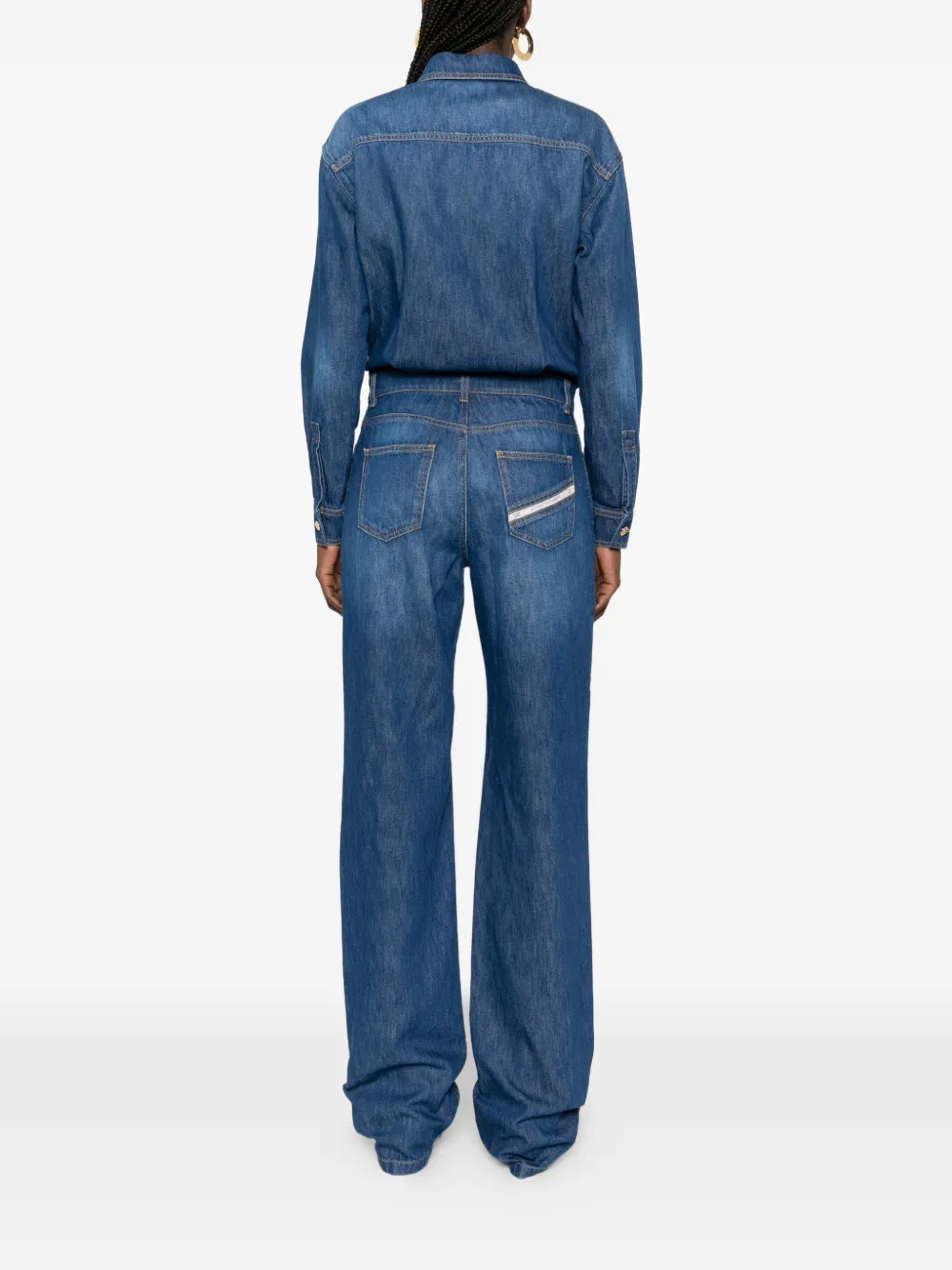 Elisabetta Franchi Denim jumpsuit met tekst Blauw