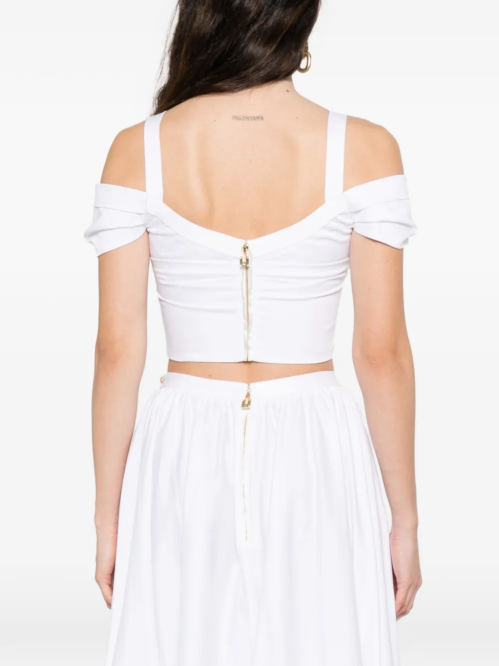 Elisabetta Franchi Top met open schouders en ketting Wit