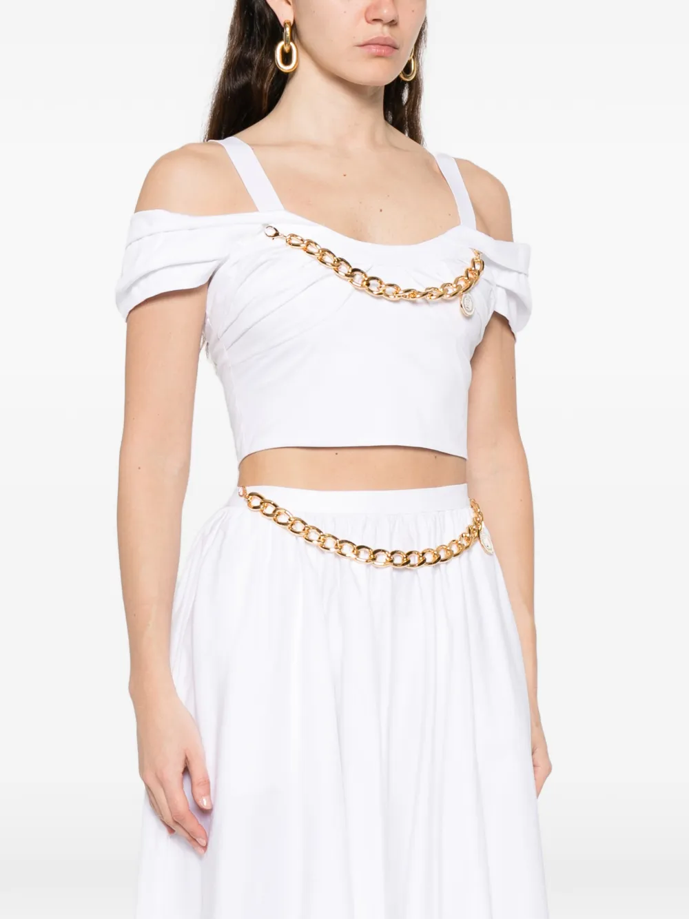  Elisabetta Franchi Chain Cold-shoulder Top - White 