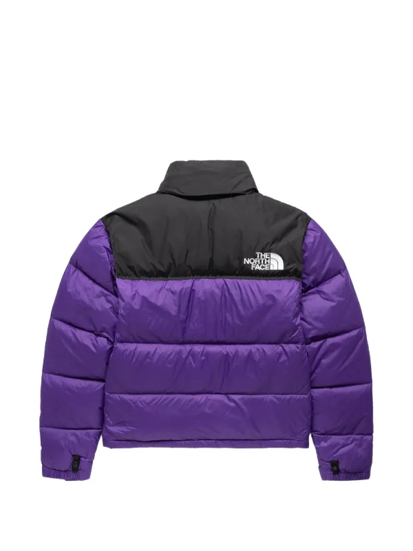 purple north face puffer jacket