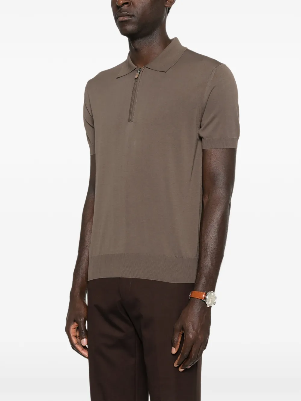 Canali Poloshirt met rits Bruin