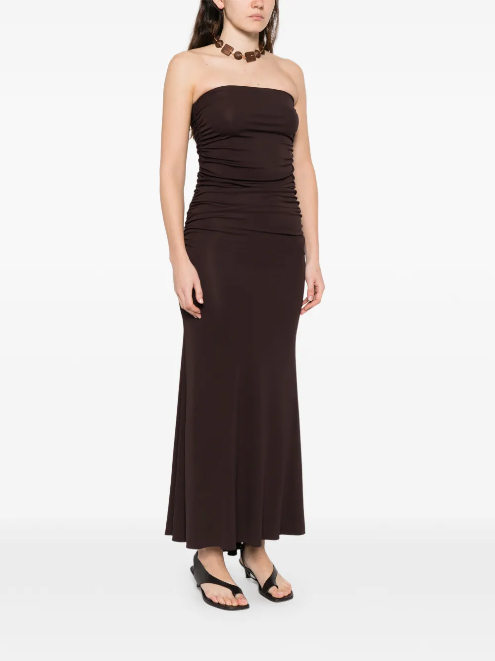 Elisabetta Franchi Midi-jurk met ruches Bruin