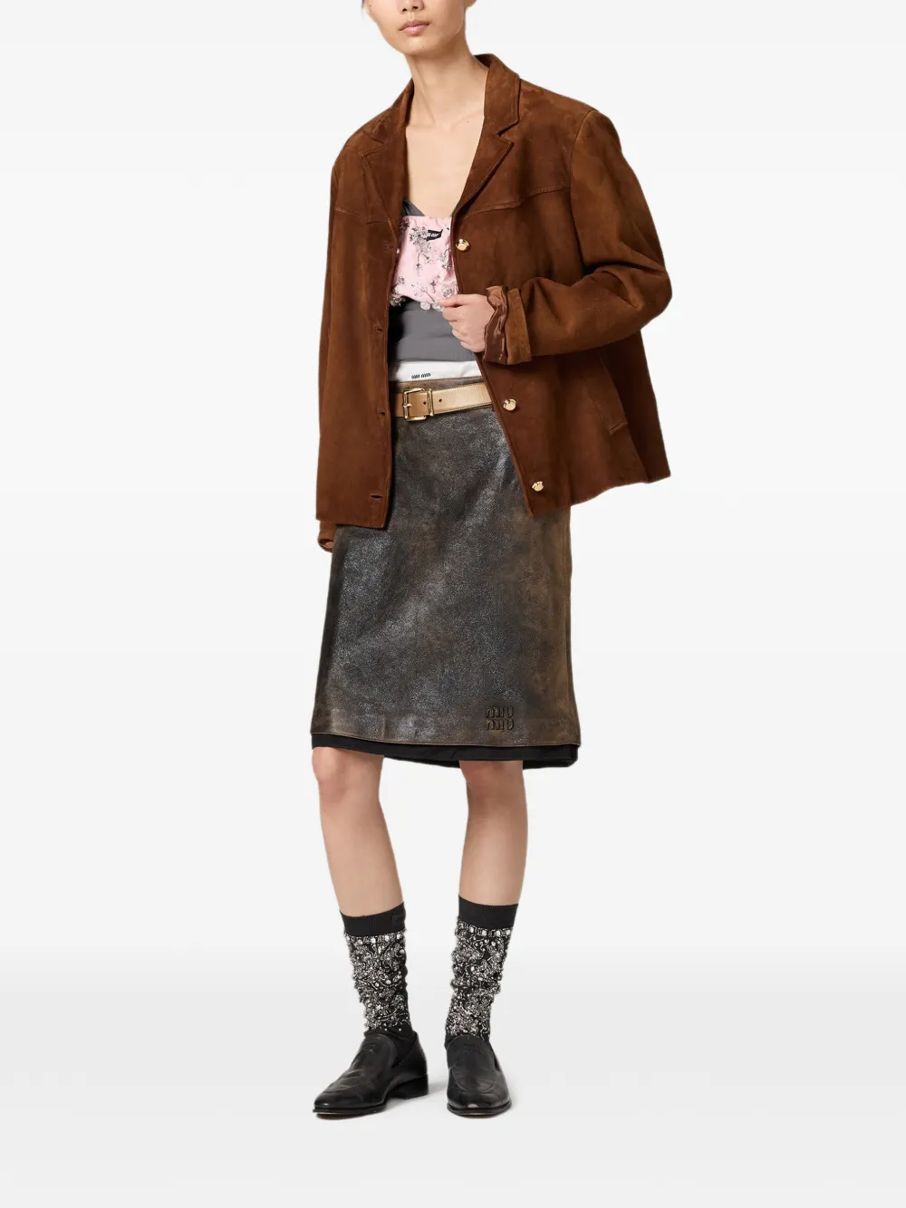  Miu Miu Logo-detail Button Jacket - Brown 