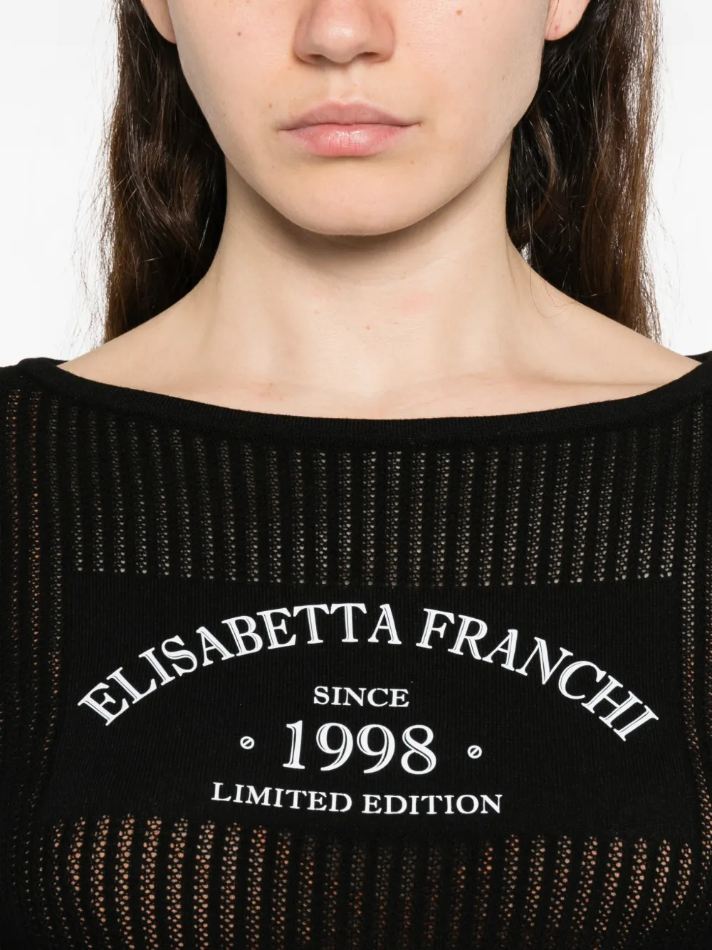 Elisabetta Franchi Gebreide top met logo-print Zwart