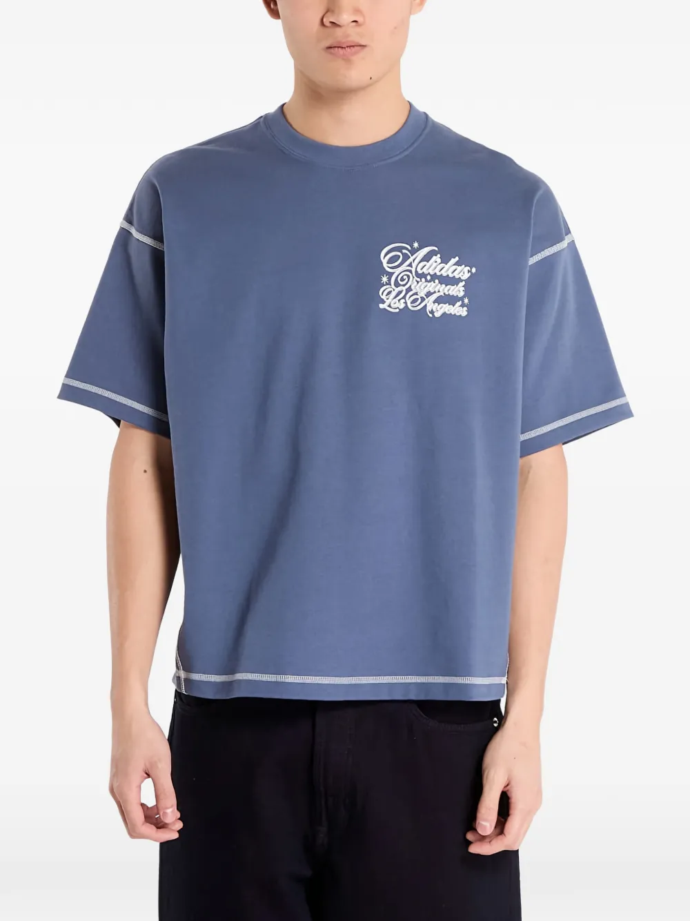 adidas short-sleeve stitch T-shirt - Blu