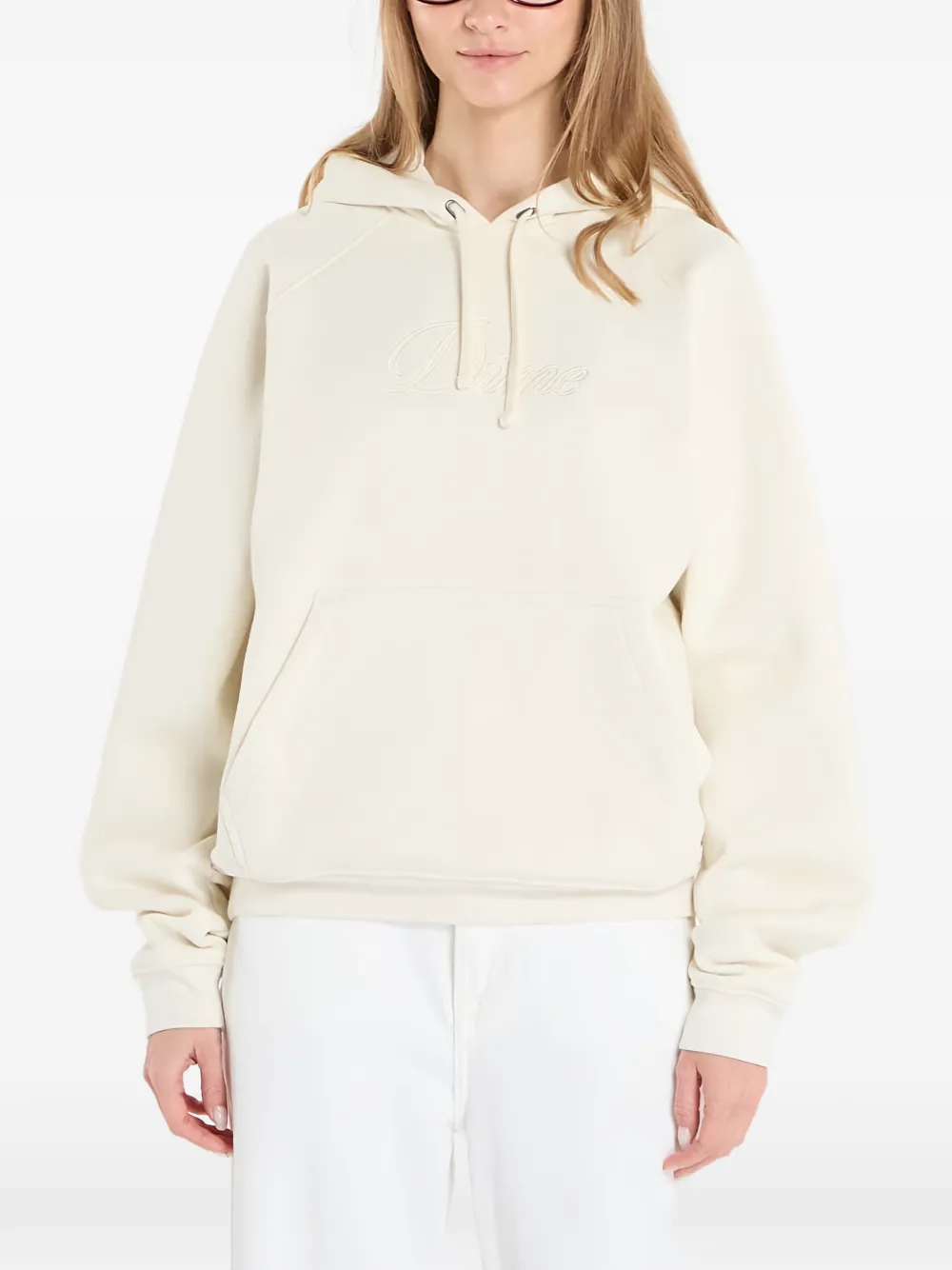 dime Cursive hoodie met logo Beige