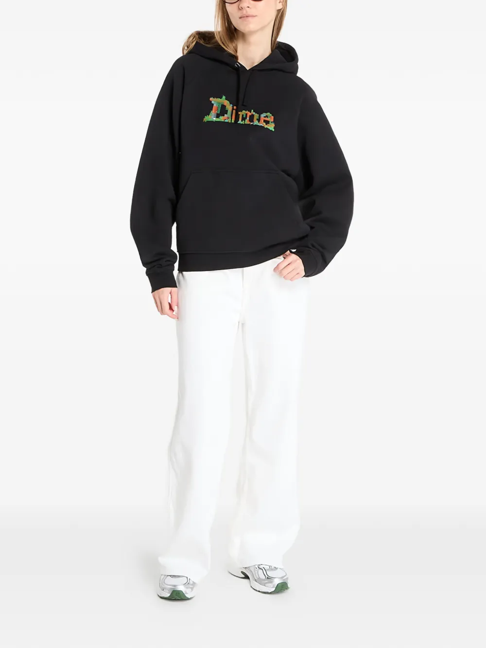 dime Classic craft sweater met logo en capuchon Zwart