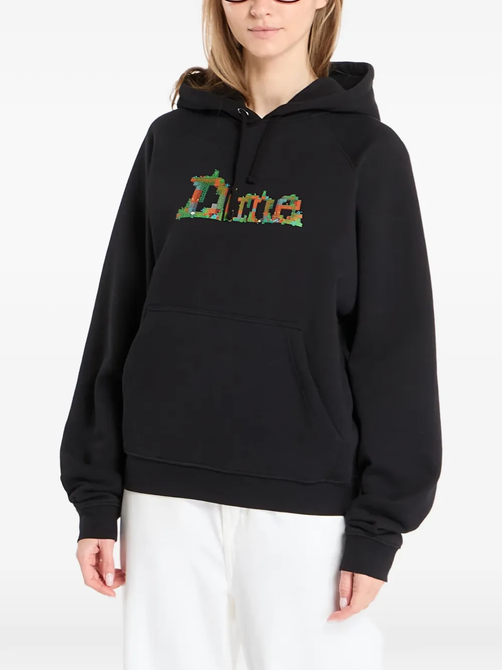dime Classic craft sweater met logo en capuchon Zwart