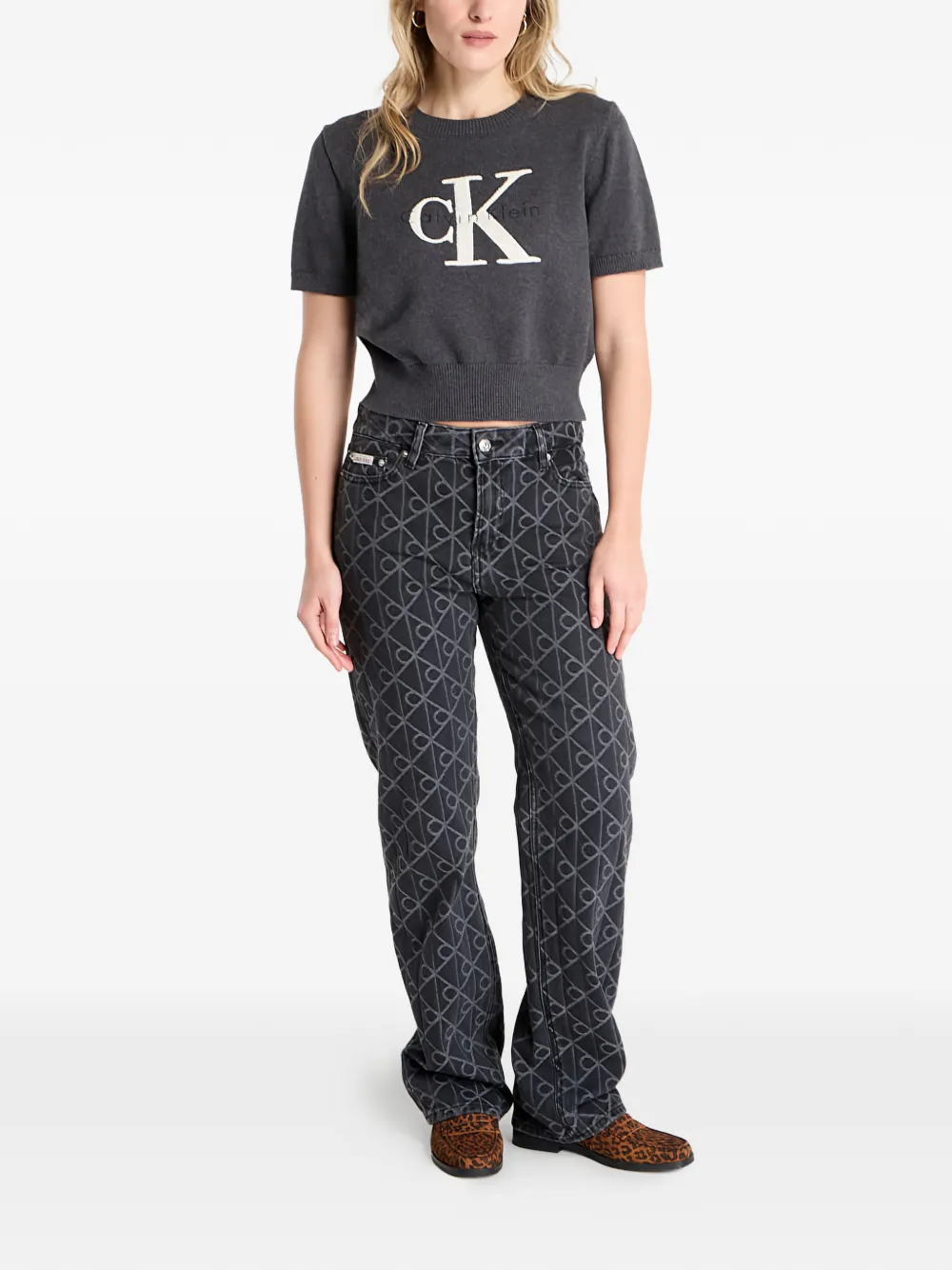  Calvin Klein Graphic Short-sleeve Sweater - Grey 