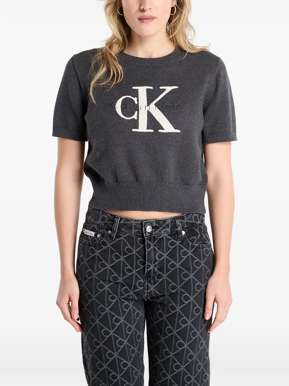  Calvin Klein Graphic Short-sleeve Sweater - Grey 