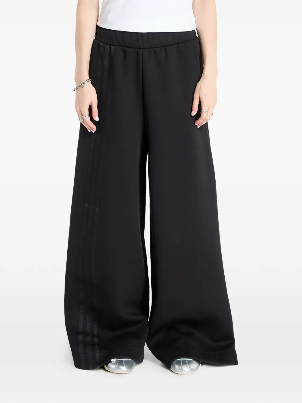 Adidas Originals Three-stripes Palazzo Pants In Black