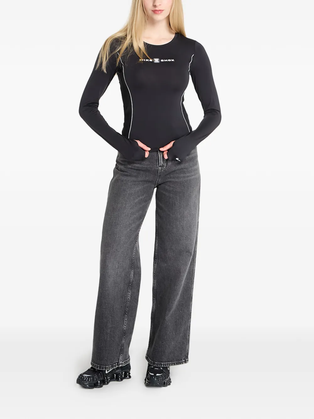 Nike T-shirt met logo en lange mouwen Zwart