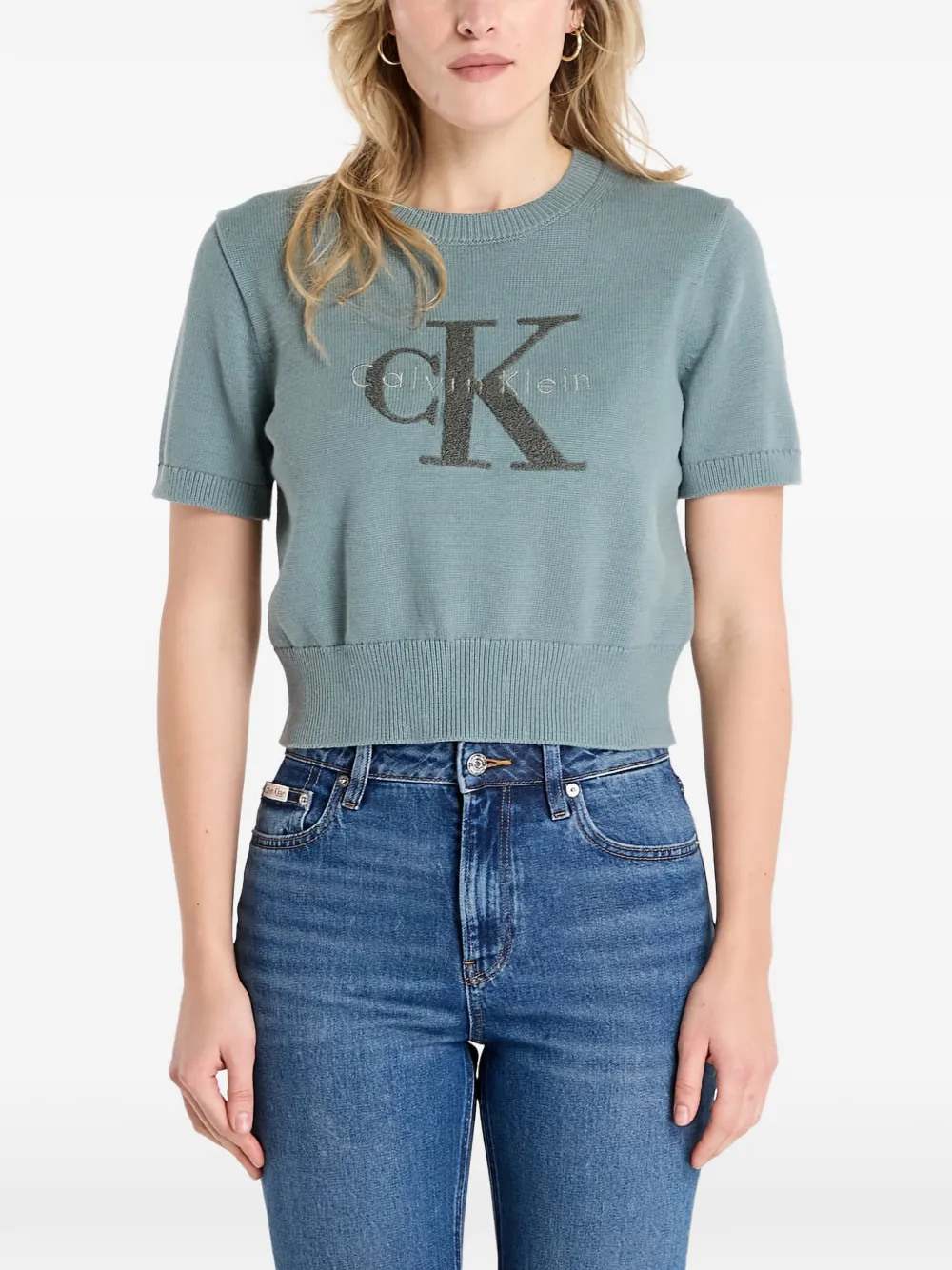 Calvin Klein graphic cotton sweater - Grün
