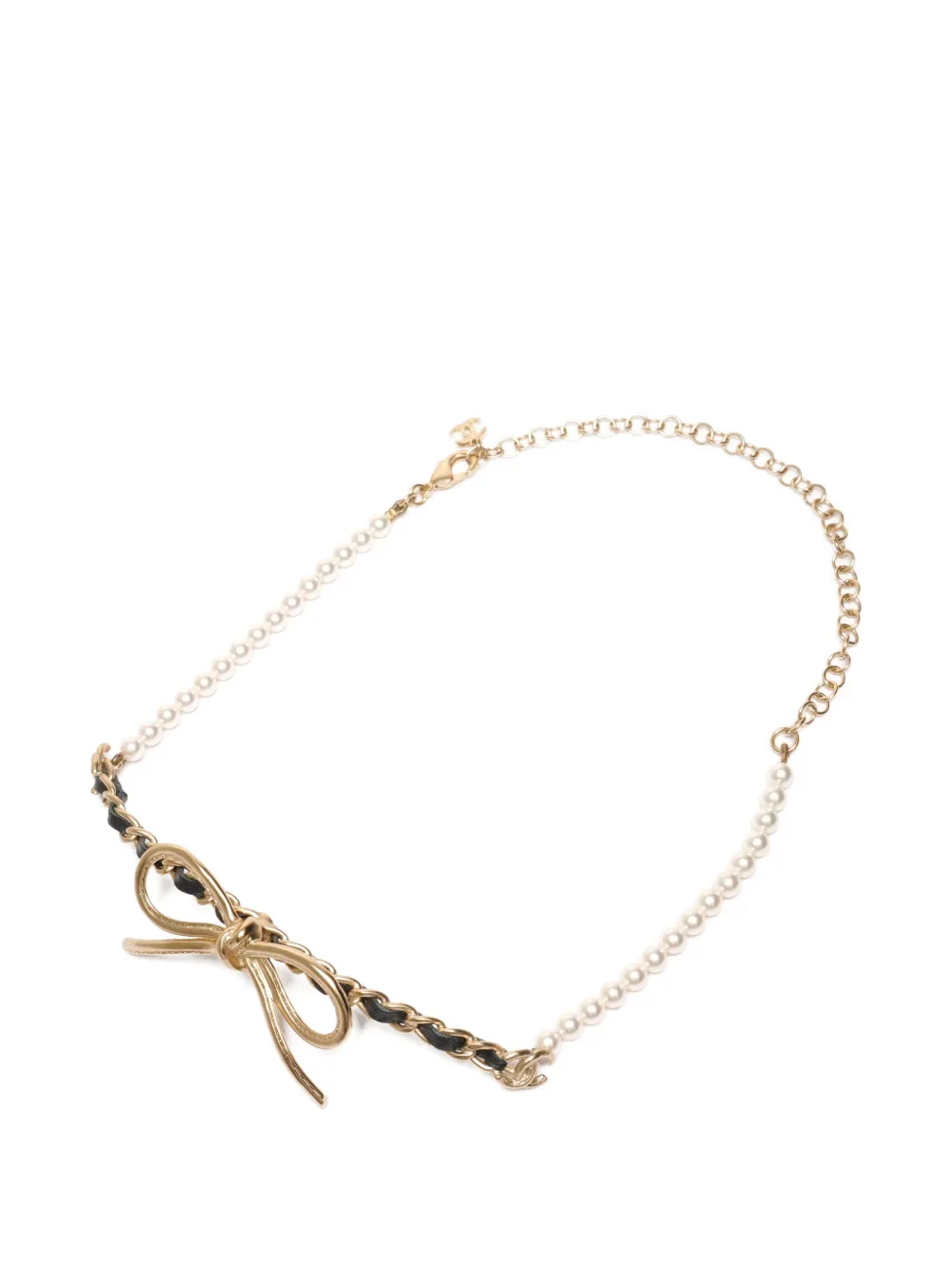 CHANEL Pre-Owned 2022 ribbon pearl necklace - Oro