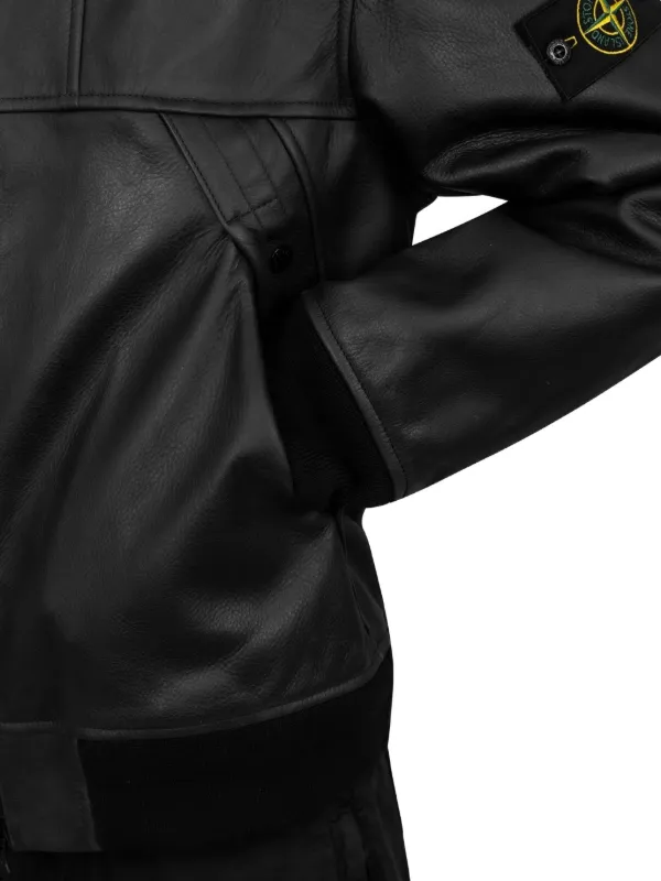 Stone Island 0100004 Textured Leather Jacket | Black | FARFETCH