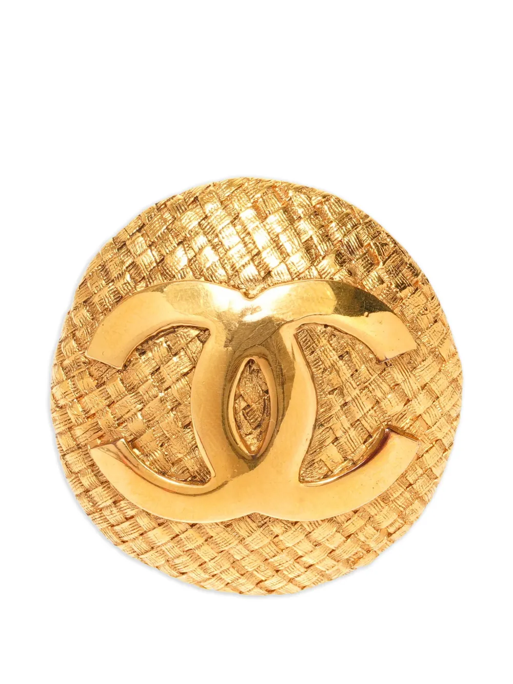 CHANEL Pre-Owned 1994 woven cc mark brooch - Oro