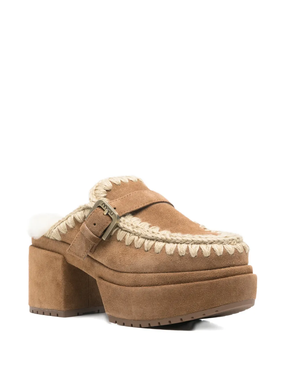 Mou Katoenen muiltjes met plateauzool Bruin