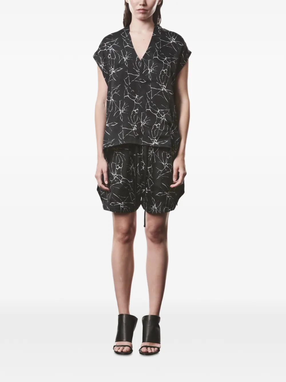  Thom Krom V-neck Marble-print Blouse - Black 