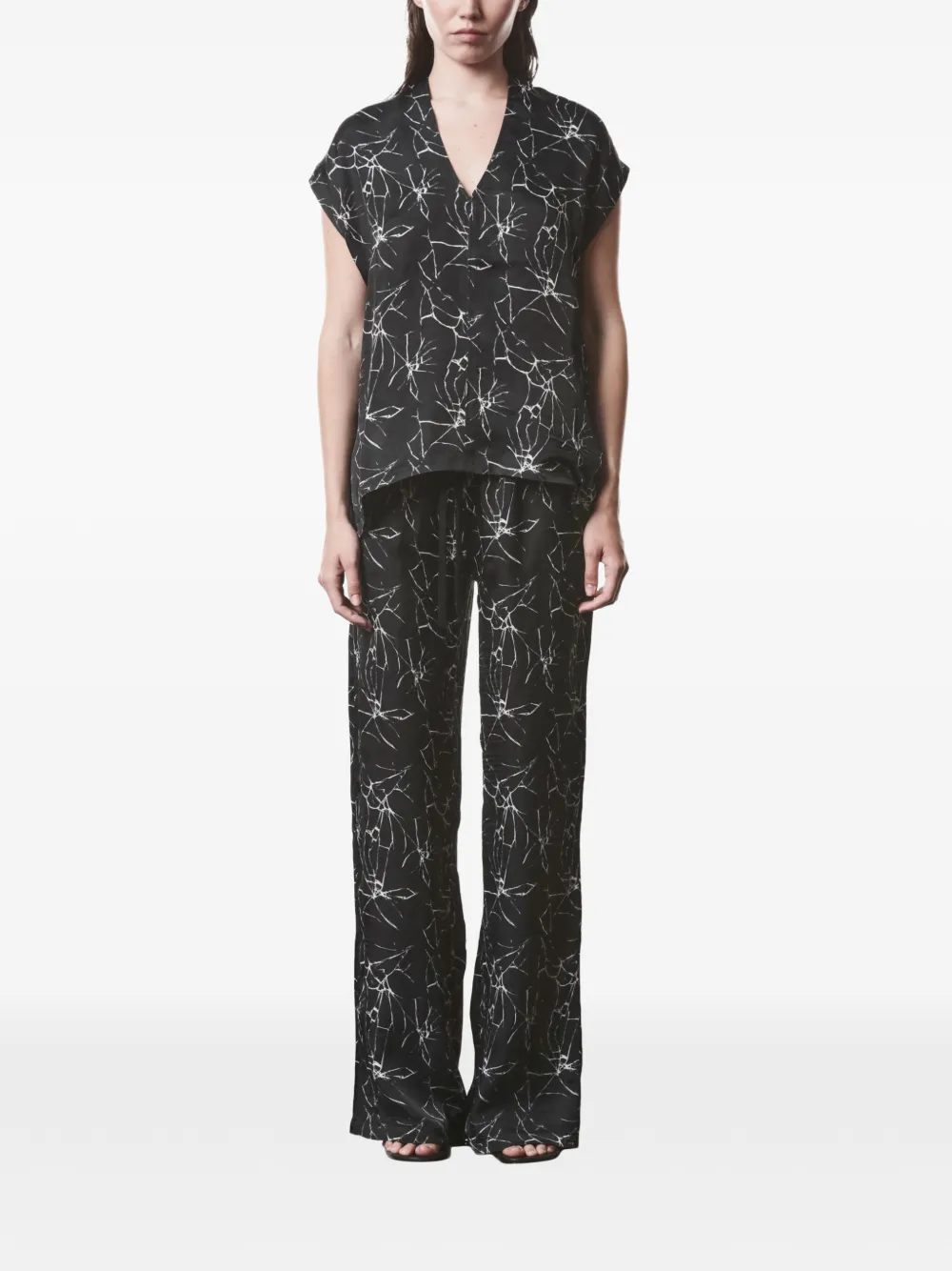 Thom Krom Broek met marmerprint Zwart