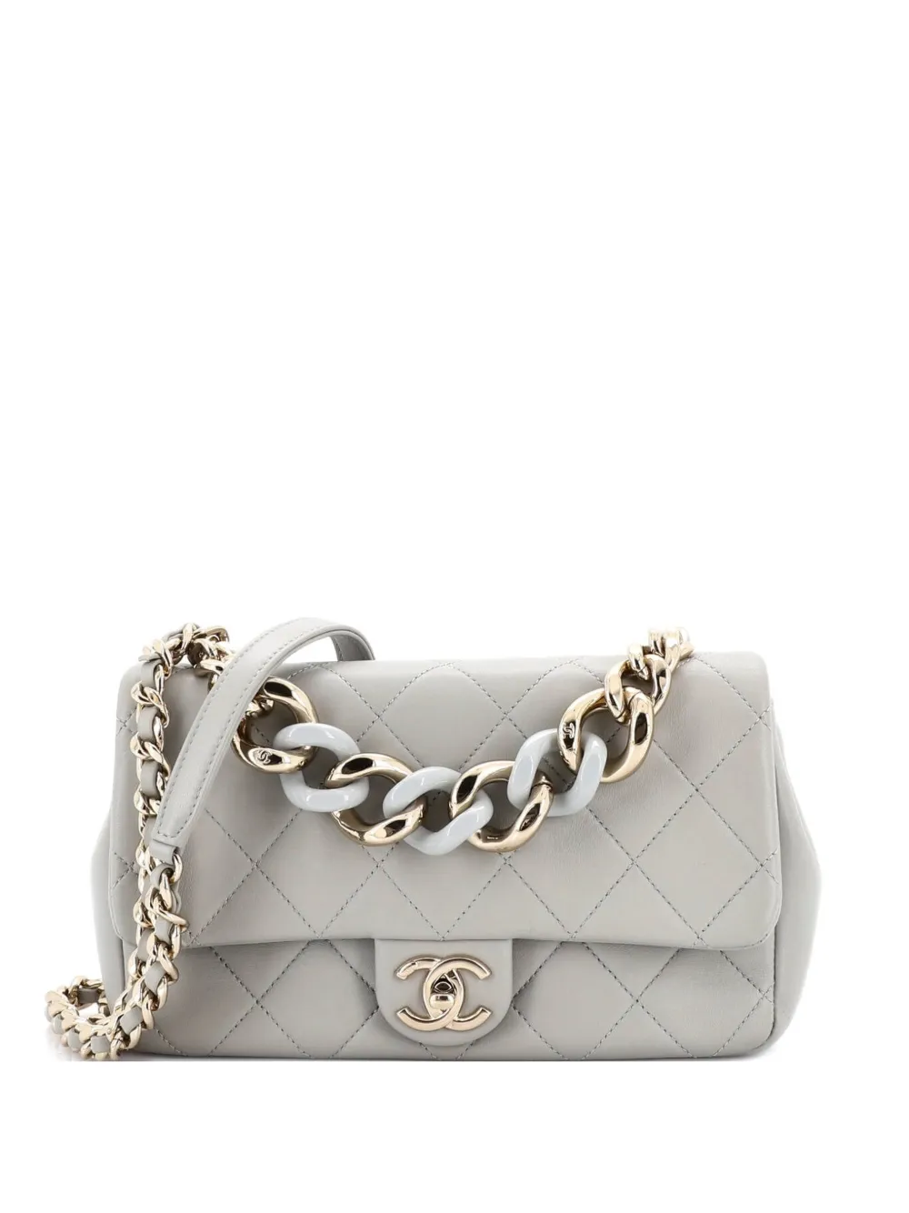 CHANEL Pre-Owned Resin Elegant Chain Flap Bag Quilted Lambskin Small shoulder bag - Grigio